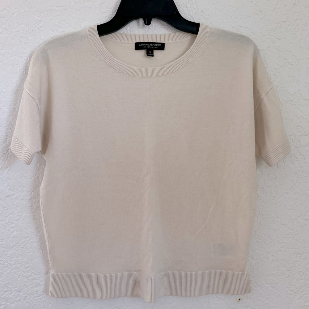 Banana Republic Merino Wool Short Sleeve Sweater - Women's Small - Off-White